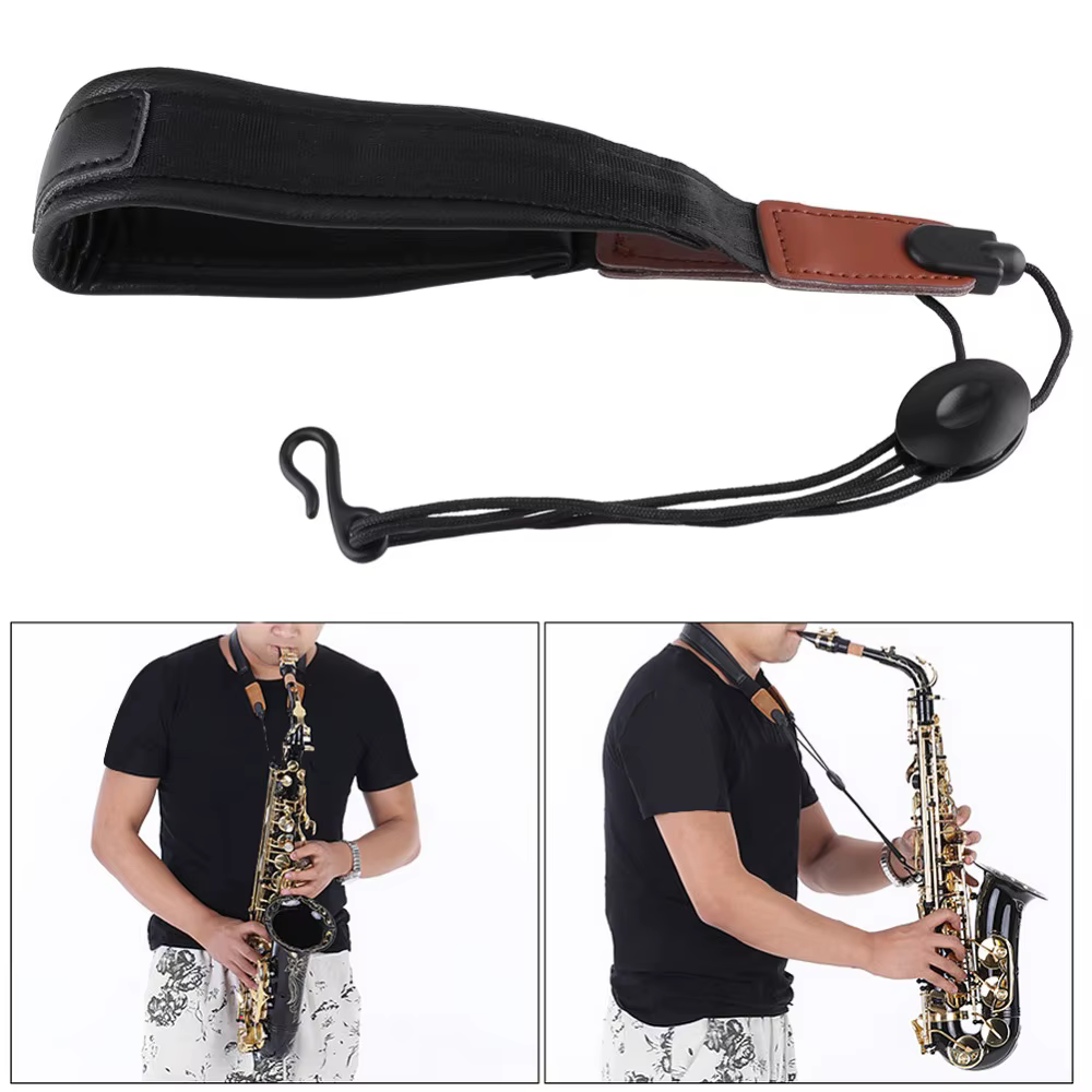 Correa de saxofón de cuero PU suave con anillo de goma regulable - imagen 2