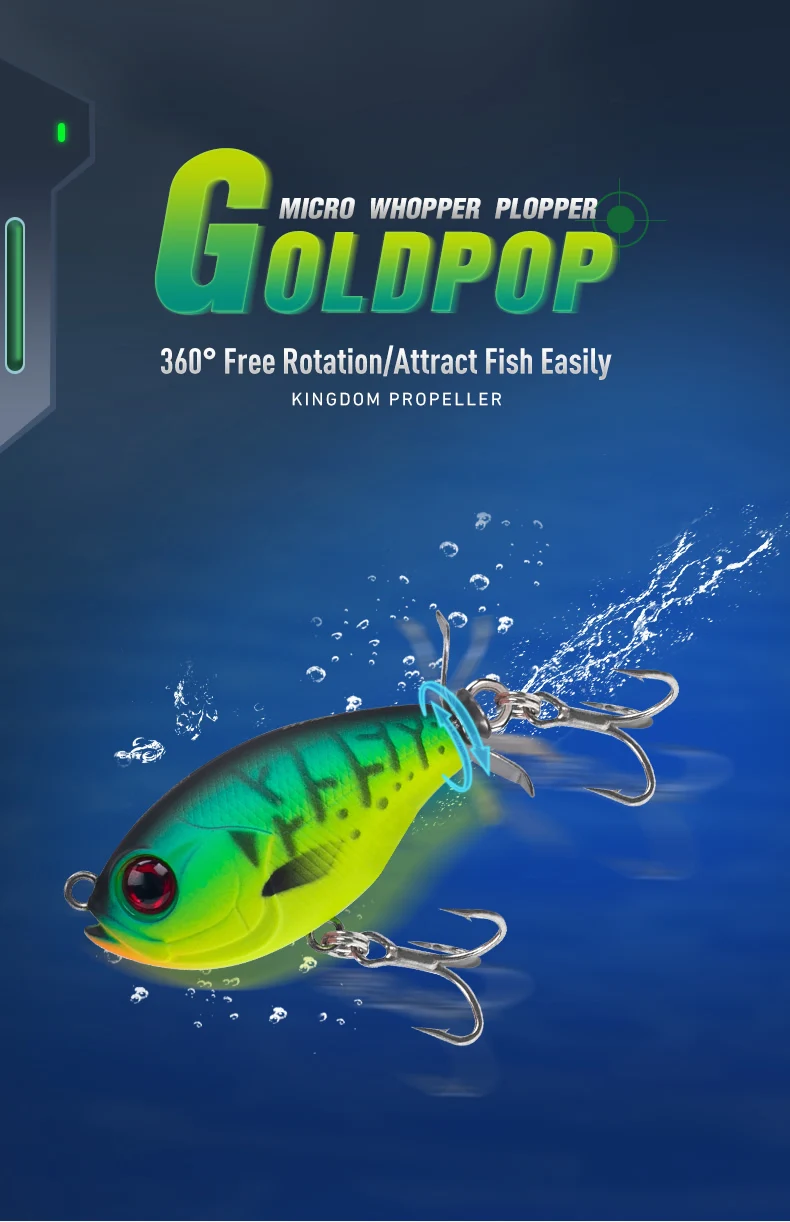 Señuelo popper dorado visto de frente