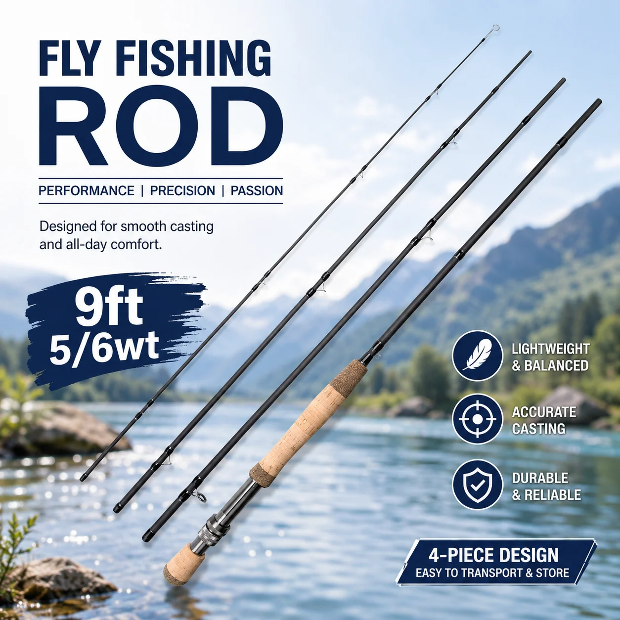 Caña de mosca FishingFans Fly 36T fibra de carbono para trucha y lubina - imagen 3