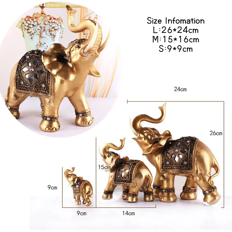 Decoración de pesca Estatua elefante dorada de resina Feng Shui - imagen 5