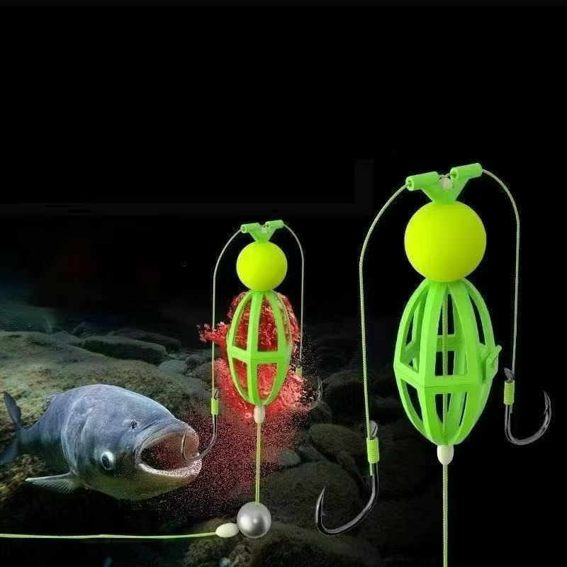 Sedal pesca carpa anzuelos dobles jaula cebo flotador verde resistente - imagen 2