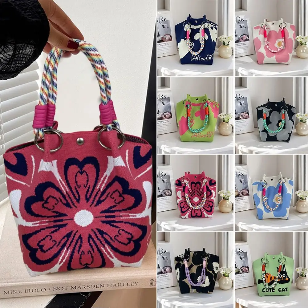 Bolso de cubo tejido a mano con hebilla de aro y bandolera - imagen 5