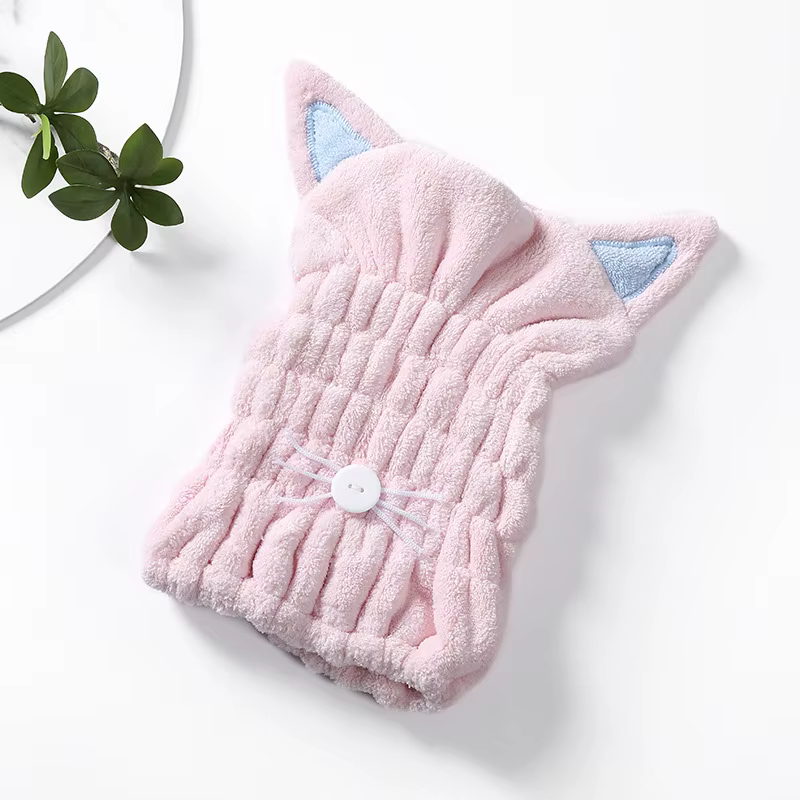 Toalla microfibra con forma de gato Coral - gorro secado rápido - imagen 3