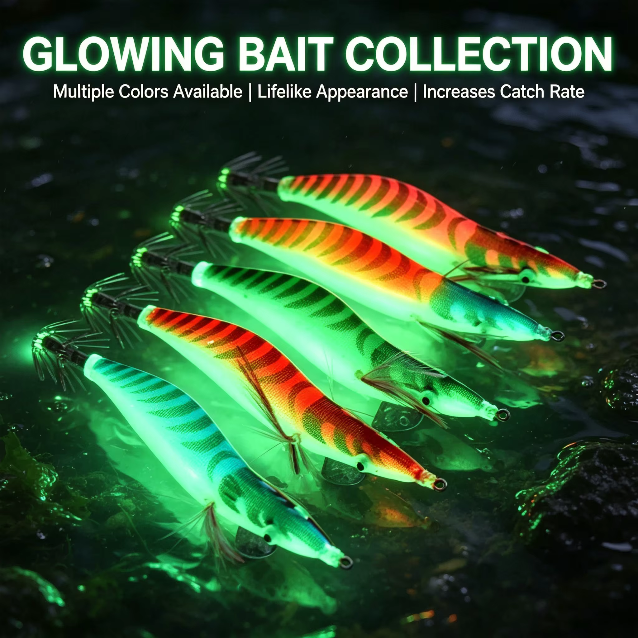 Señuelo luminoso de madera para pesca de camarón y calamar