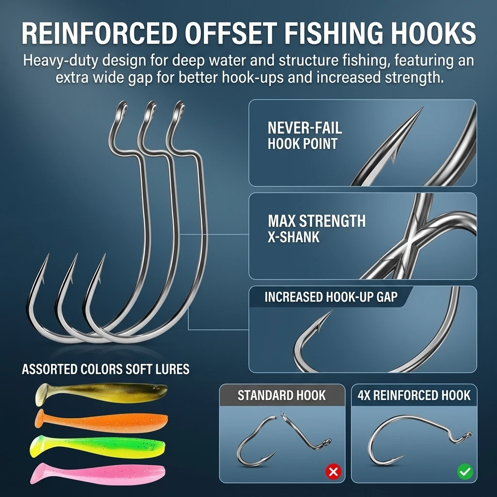 Anzuelos offset de acero carbono para lubina – Texas Rig salada - imagen 4