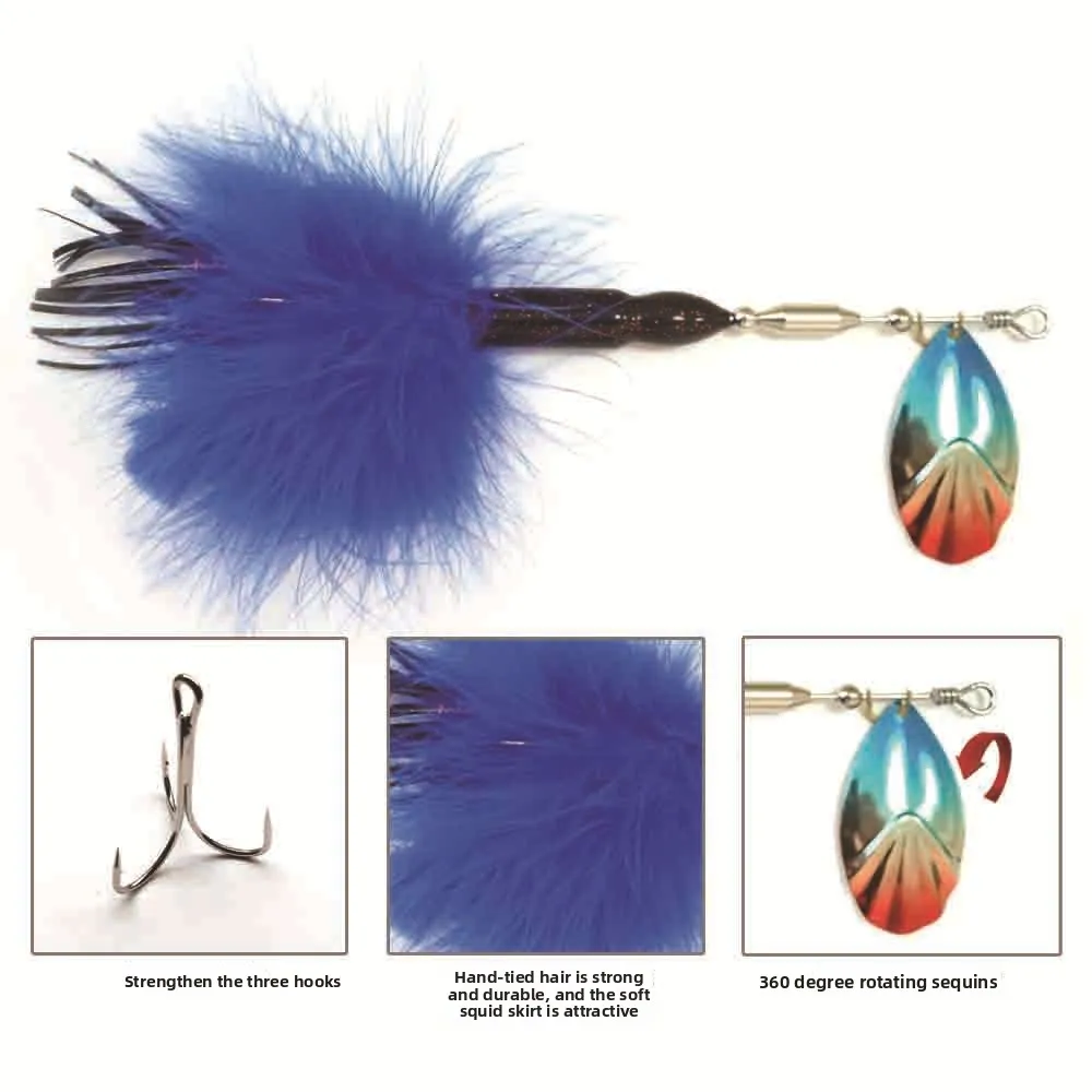 Spinner Bucktail Musky Pike – Metal pesado con plumas artificiales - imagen 3