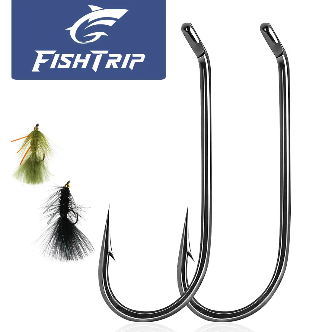 Anzuelos de mosca con púas FishTrip – Vástago curvo acero carbono