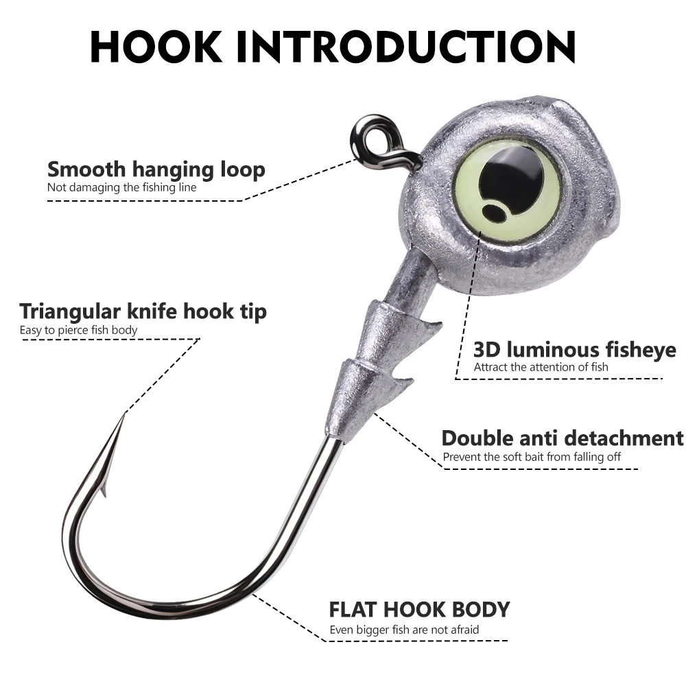 Anzuelos Jig Head ojos Glow para lubina, acero de carbono - imagen 3