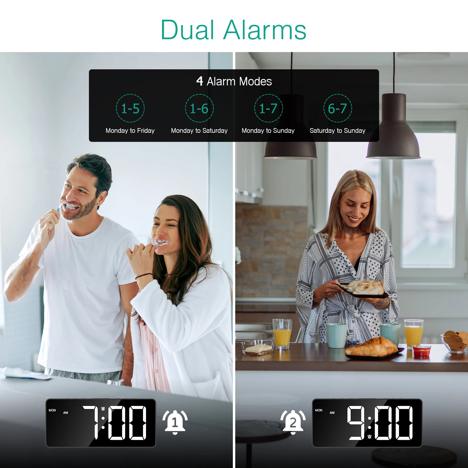 Reloj despertador digital AMIR con pantalla LED grande y 4 alarmas - imagen 4