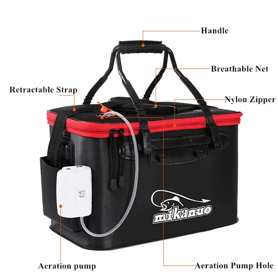 Bolsa de pesca portátil con cubo plegable y caja para peces vivos
