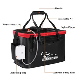 Bolsa de pesca portátil con cubo plegable y caja para peces vivos