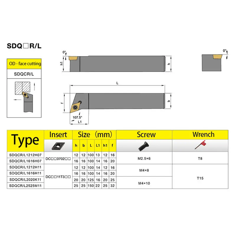 KaKarot SDQCR2525M11 portaherramientas de torneado externo para CNC - imagen 2
