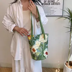 Bolso tipo cubo floral de lona, bandolera gran capacidad para mujer