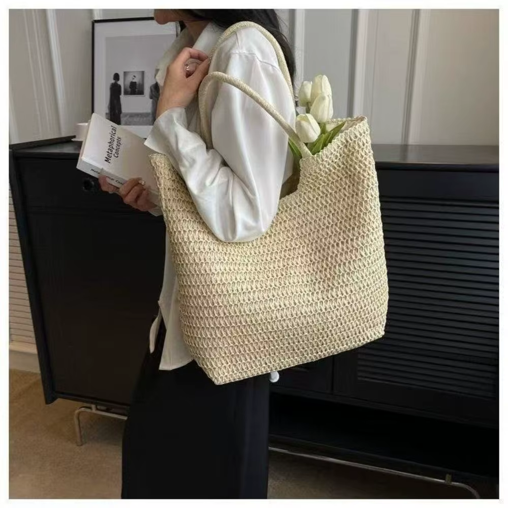 Bolso Playa Mujer Paja con Asa – Gran Capacidad y Color Liso - imagen 4