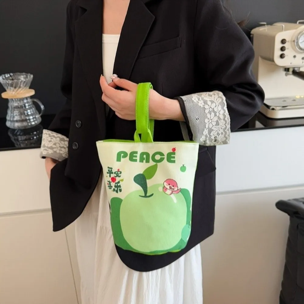 Bolso tipo cubo de lona con estampado de frutas, ligero y portátil - imagen 2