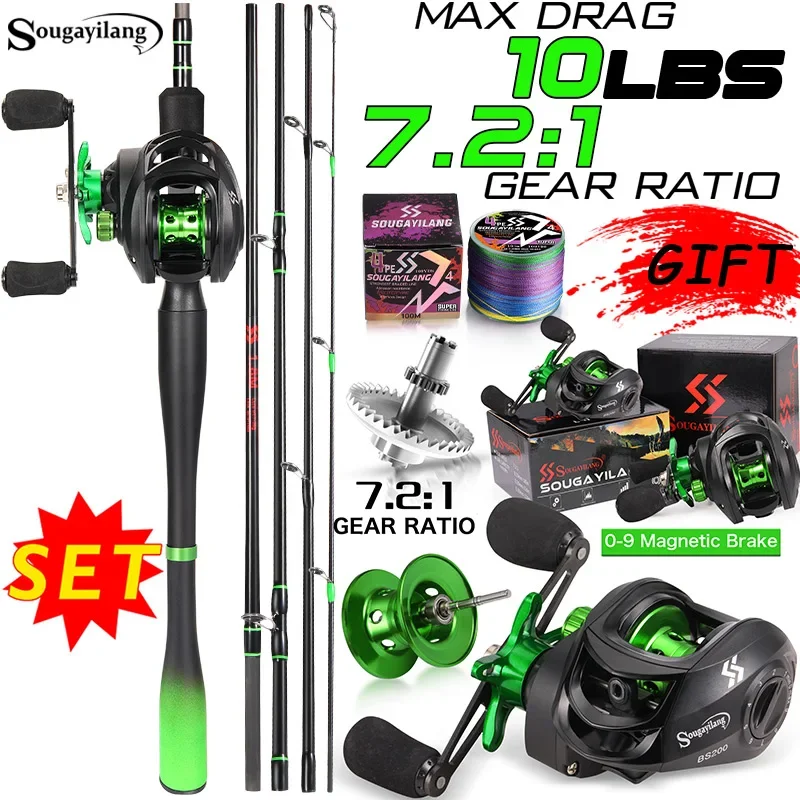 Sougayilang Combo Baitcasting Ultraligero Caña y Carrete Fibra Carbono