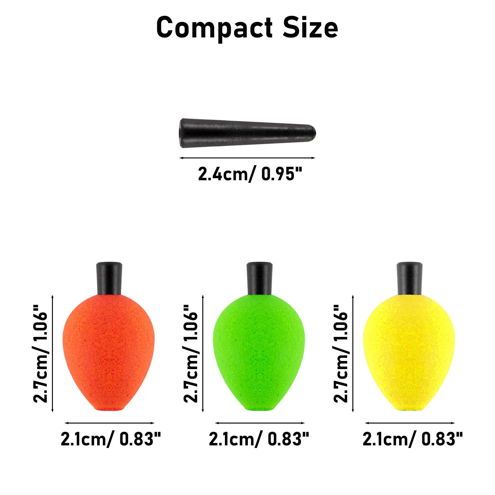 Indicadores de pesca flotantes en colores rojo, verde y amarillo