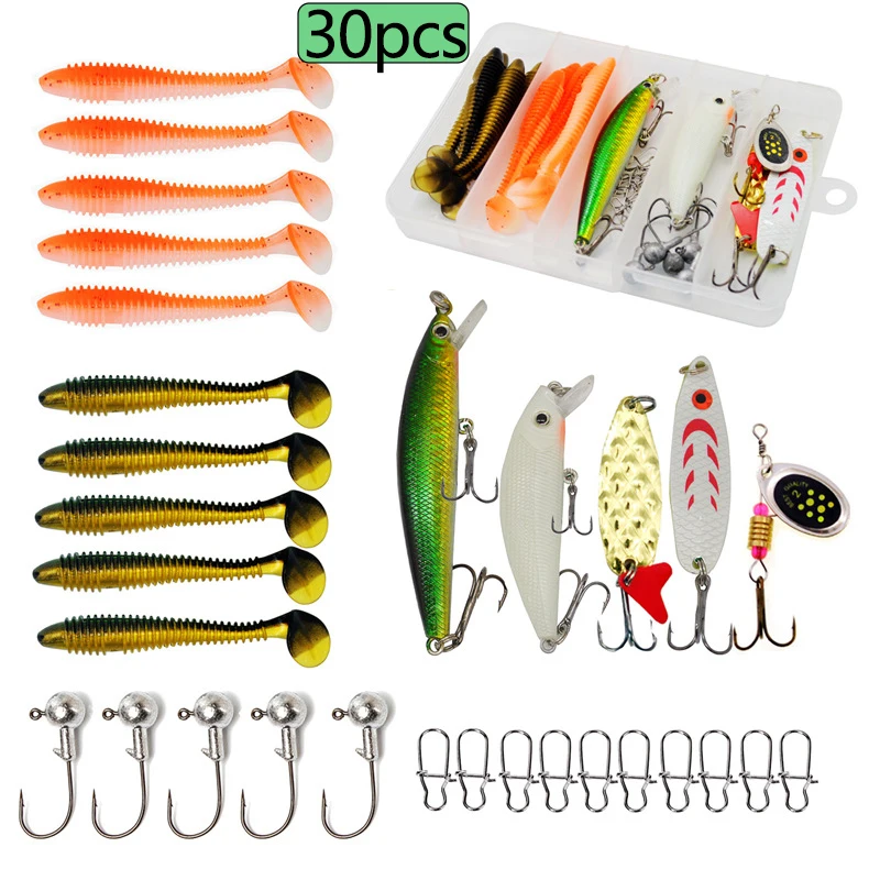 Kit completo de 30 señuelos de pesca en caja organizadora
