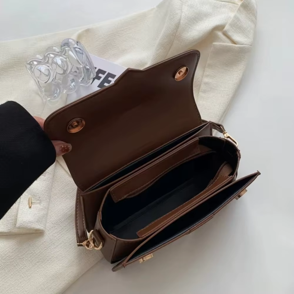 Bolso de hombro para mujer vintage de cuero PU cuadrado