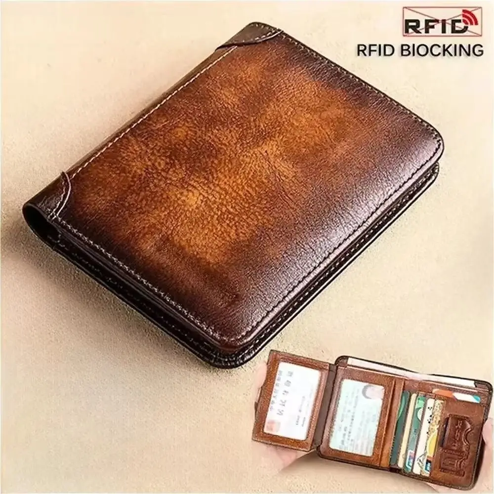 Cartera RFID de cuero PU vintage con cierre seguro y delgada - imagen 3