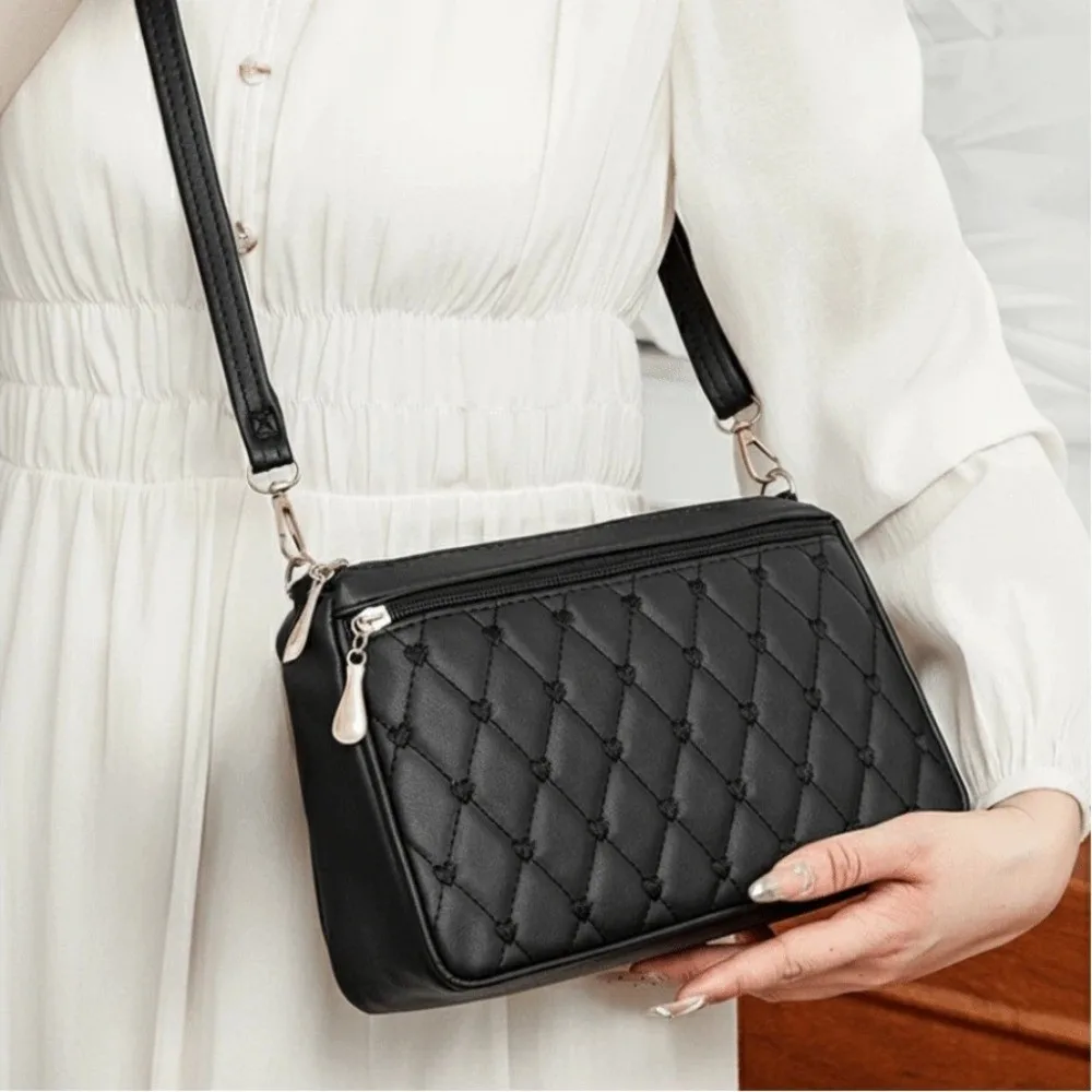 Bolso bandolera de cuero PU con cremallera y bordado mujer - imagen 2