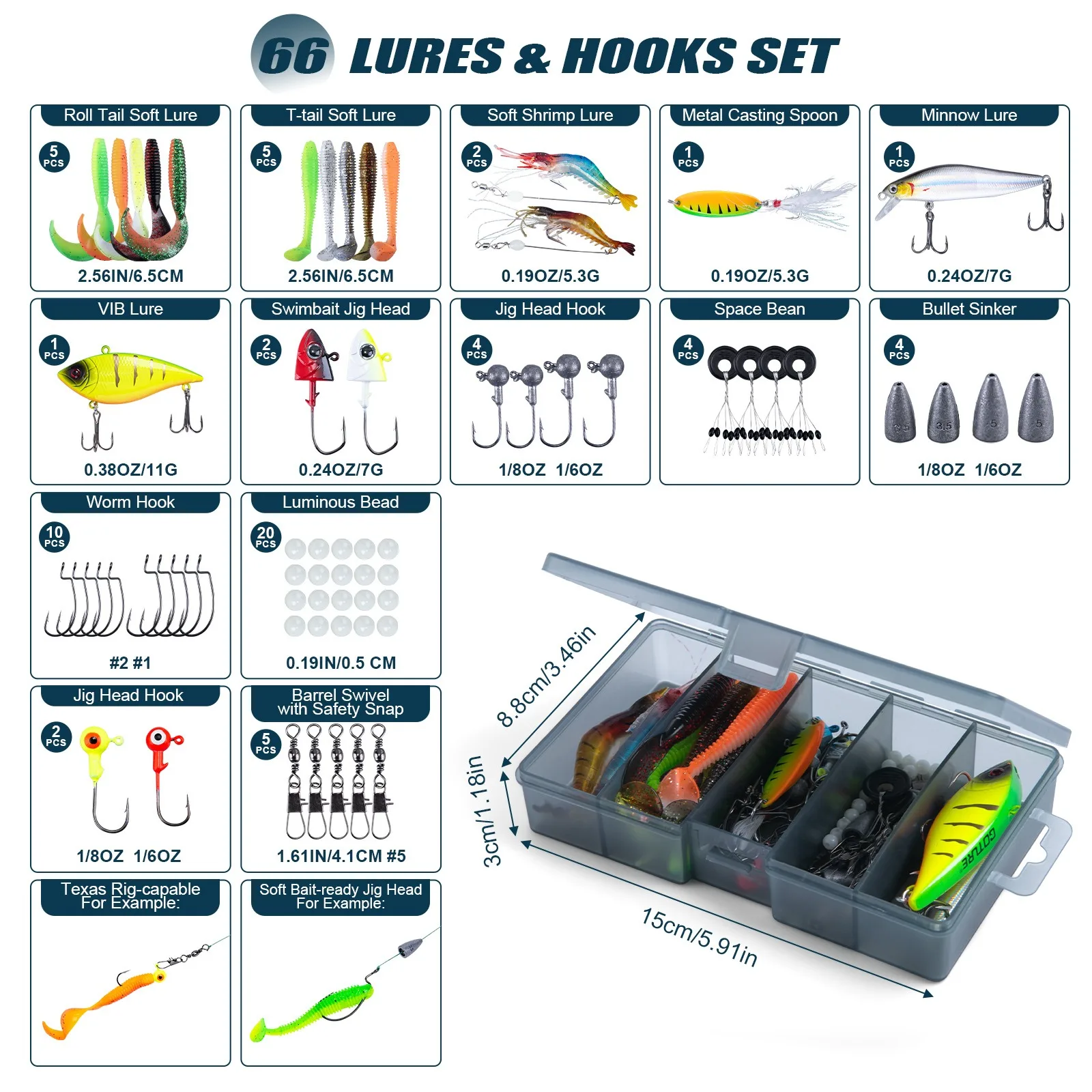 Kit de pesca Goture con cañas telescópicas de carbono y señuelos - imagen 2