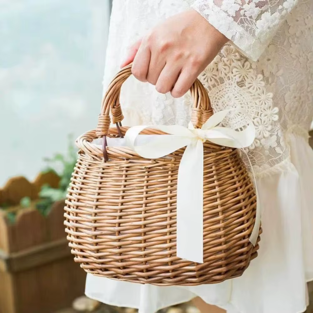 Cesta Mimbre Picnic Tejida a Mano – Bolso Ratán - imagen 4