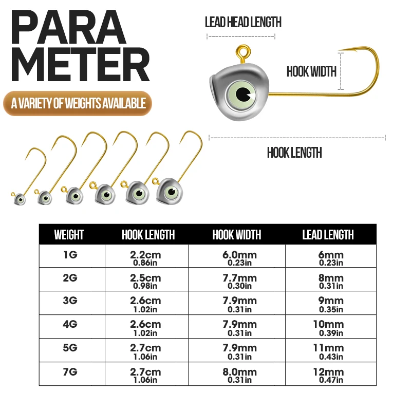 TAIYU Cabezas de Jig con ojo 3D que brilla en oscuridad – dorado - imagen 3