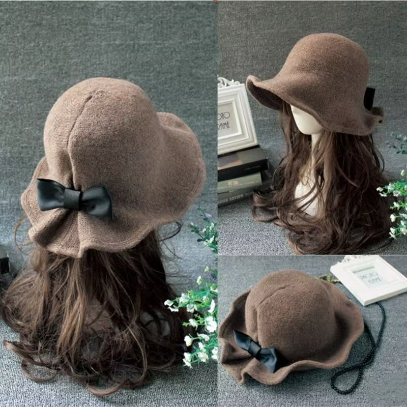 Sombrero Bombín Vintage de Lana para Mujer con Lazadas - imagen 2