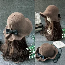 Sombrero Bombín Vintage de Lana para Mujer con Lazadas