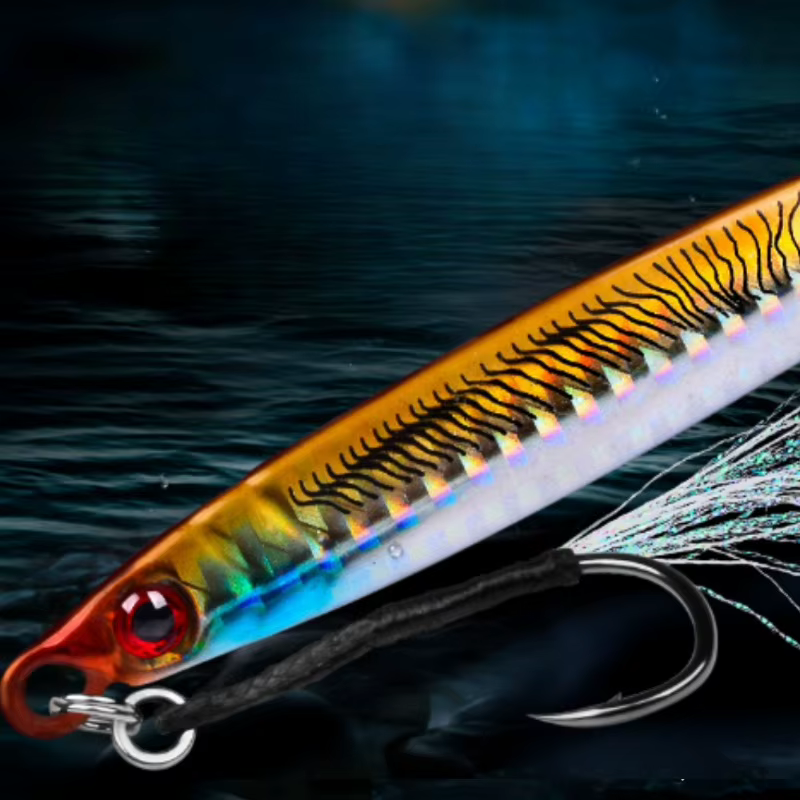 Jigs metálicos reflectantes ojo 3D - Anzuelo triple para lubina en salada - imagen 5