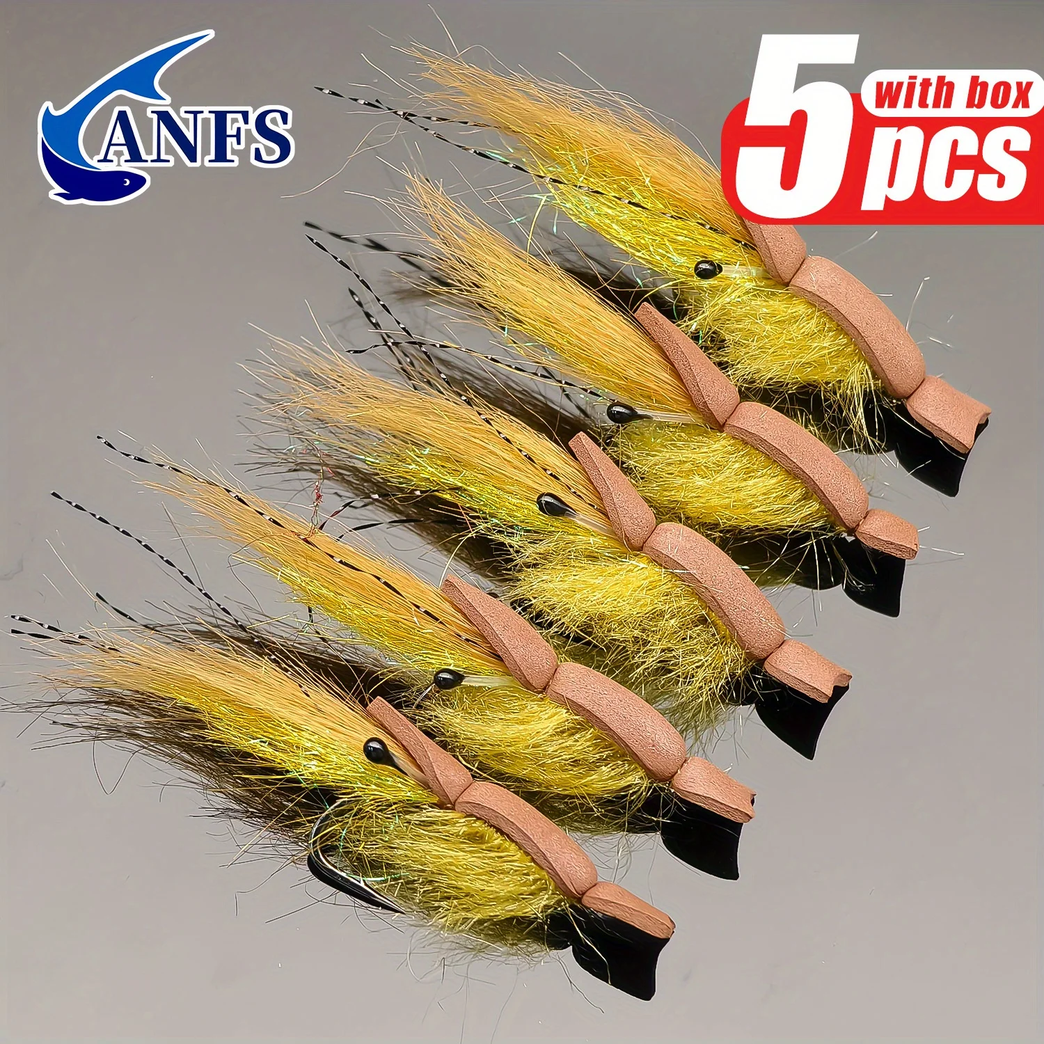 Pack de 5 moscas artificiales ANFS con imitación de camarón