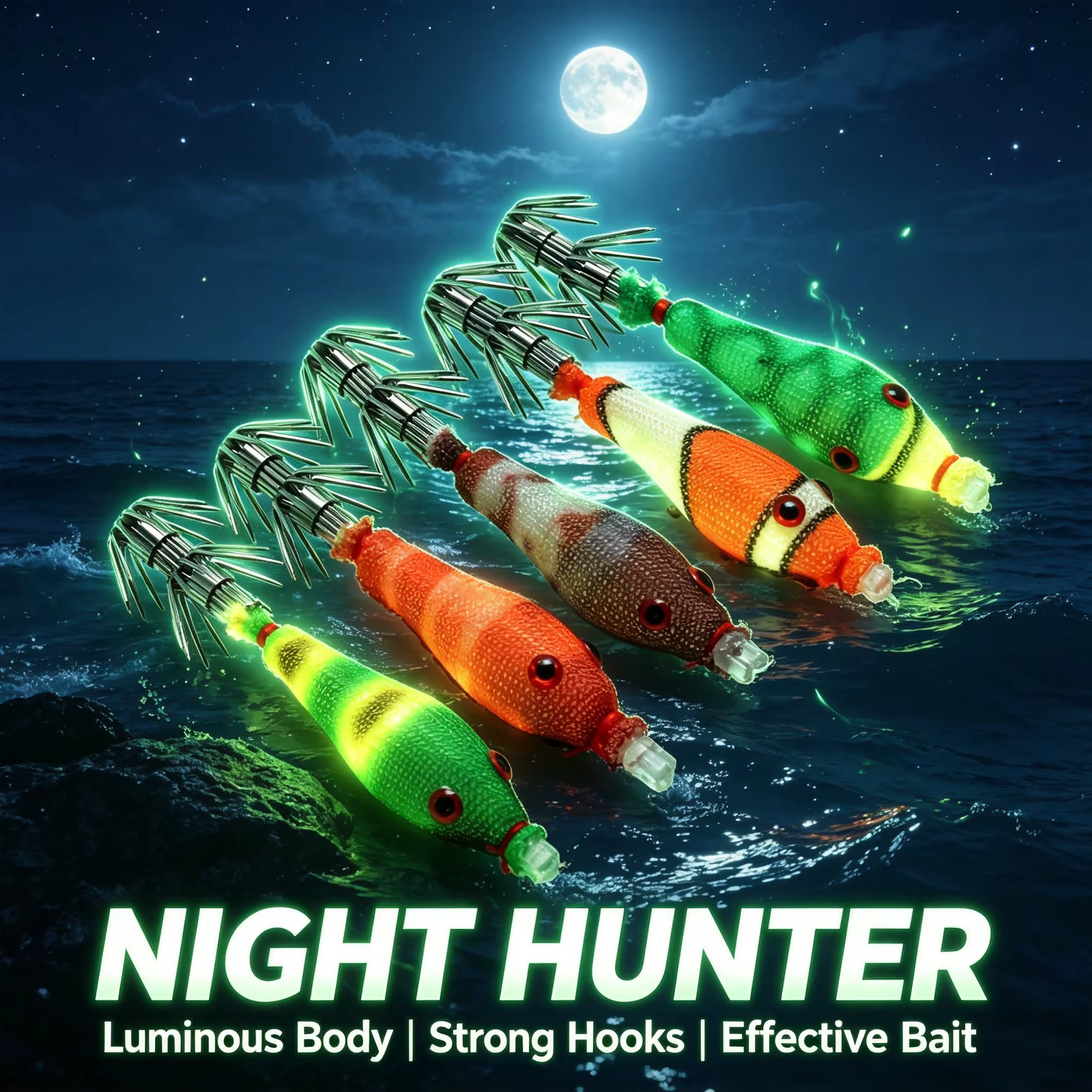 Señuelos Luminosos Cuerpo Suave para Pesca Nocturna – Anzuelos Afilados - imagen 5