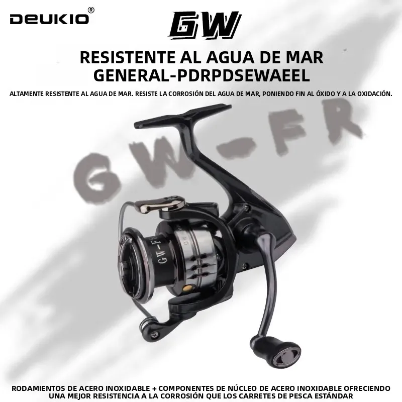 Carrete de pesca DEUKIO con perilla de metal para agua salada y dulce