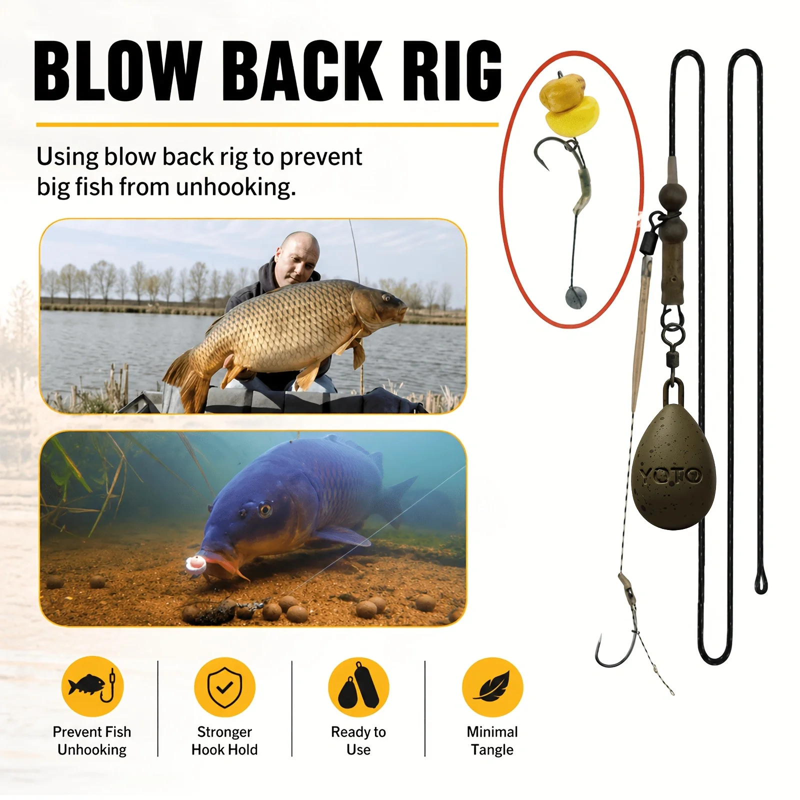 Kit pesca de carpas con señuelo pre-atado, huevo y anzuelo - imagen 4