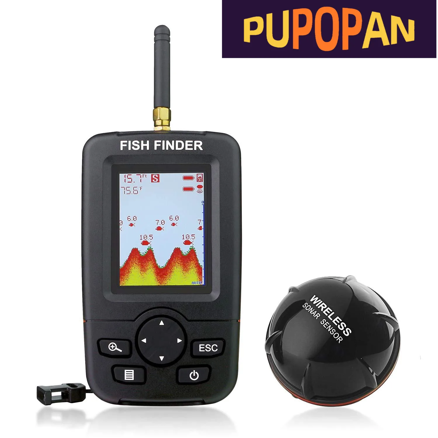 Sonar inalámbrico PuPoPan con pantalla LCD y transductor
