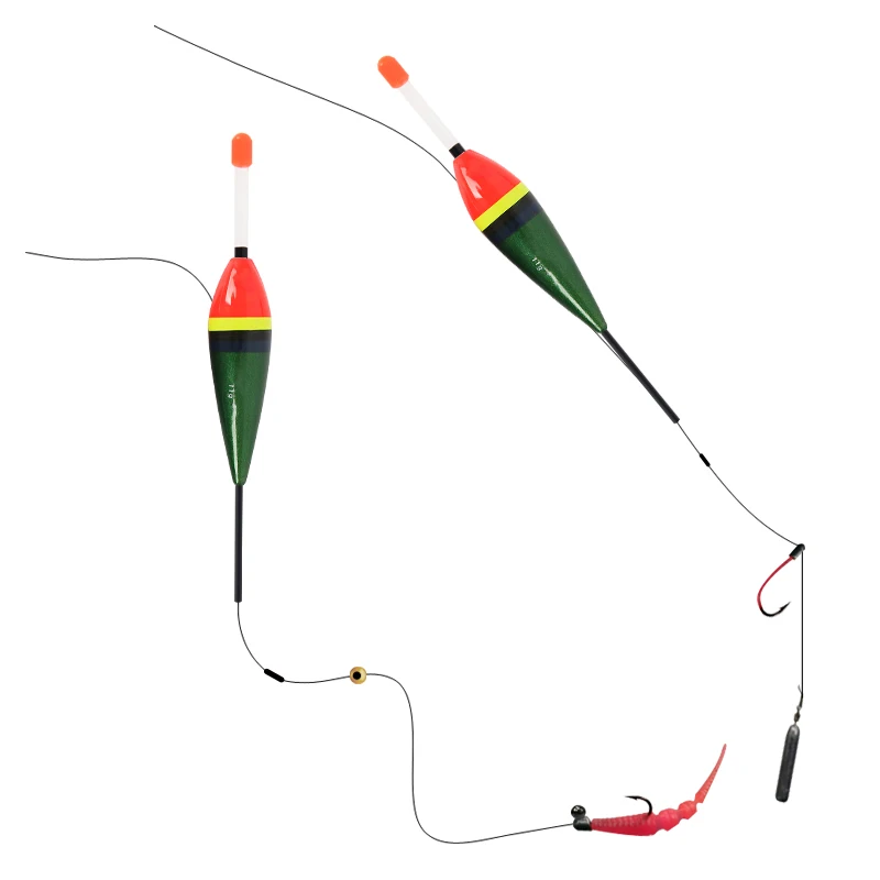 Flotador luminoso vertical de madera para pesca con larguero