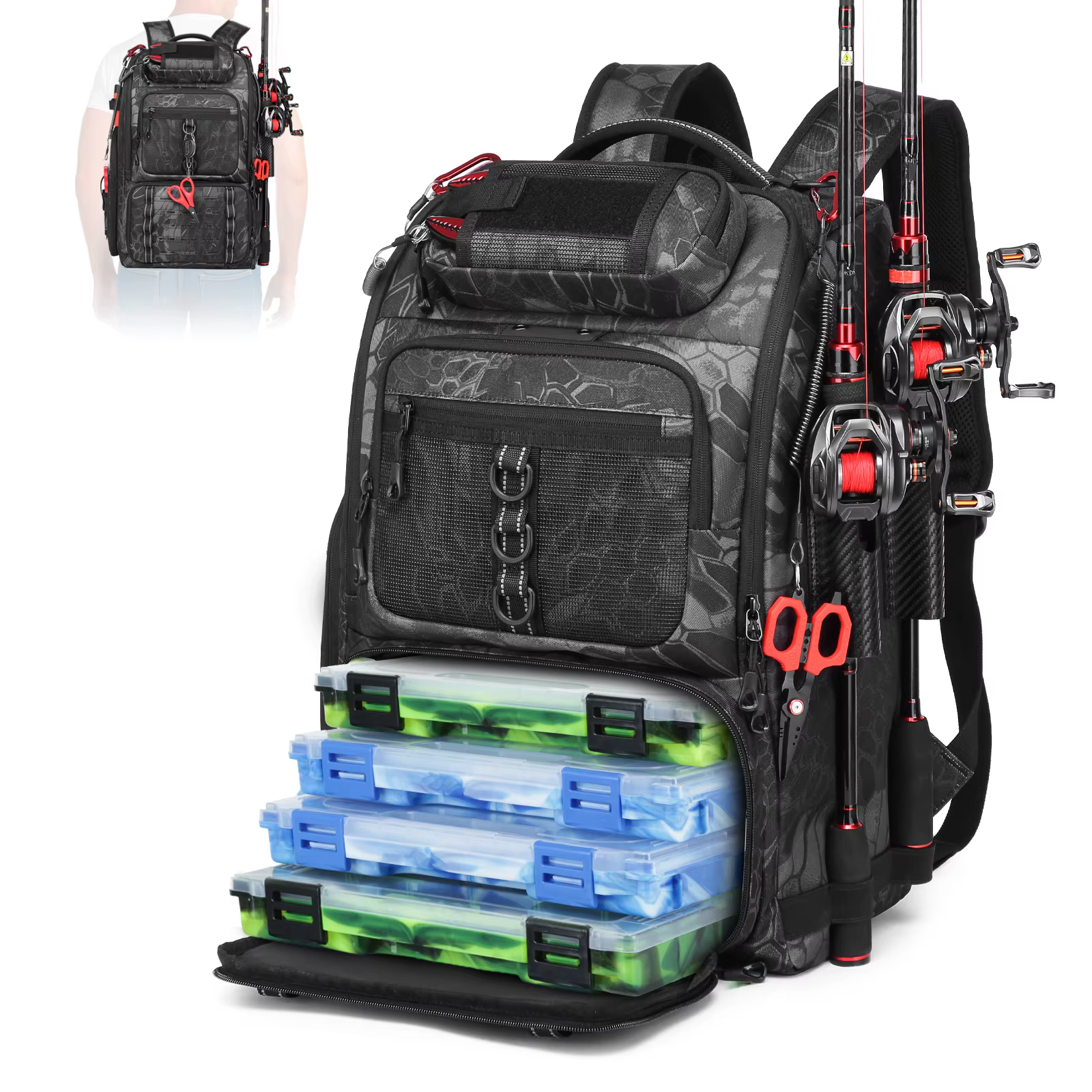 Mochila de pesca impermeable para aparejos y señuelos