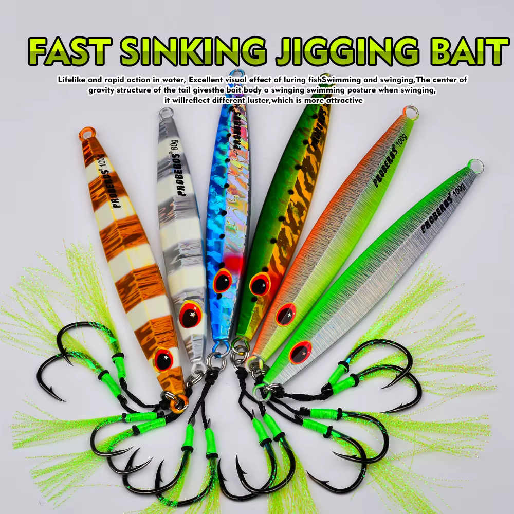 PROBEROS Slow Jig Metálico para Lubina en Agua Salada con Plumas - imagen 5