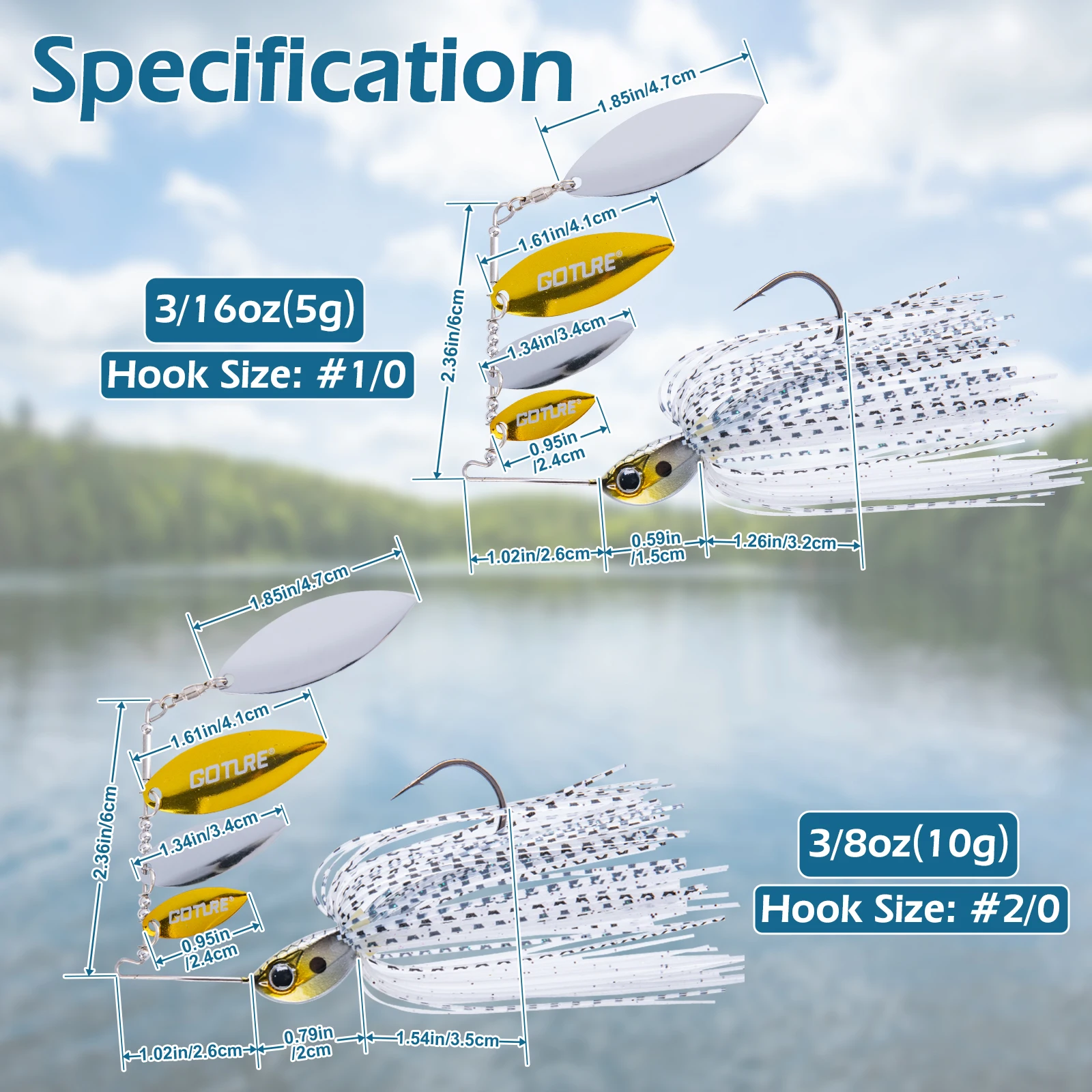 Spinnerbait Goture Willow Blade con falda de silicona y cuchillas - imagen 2