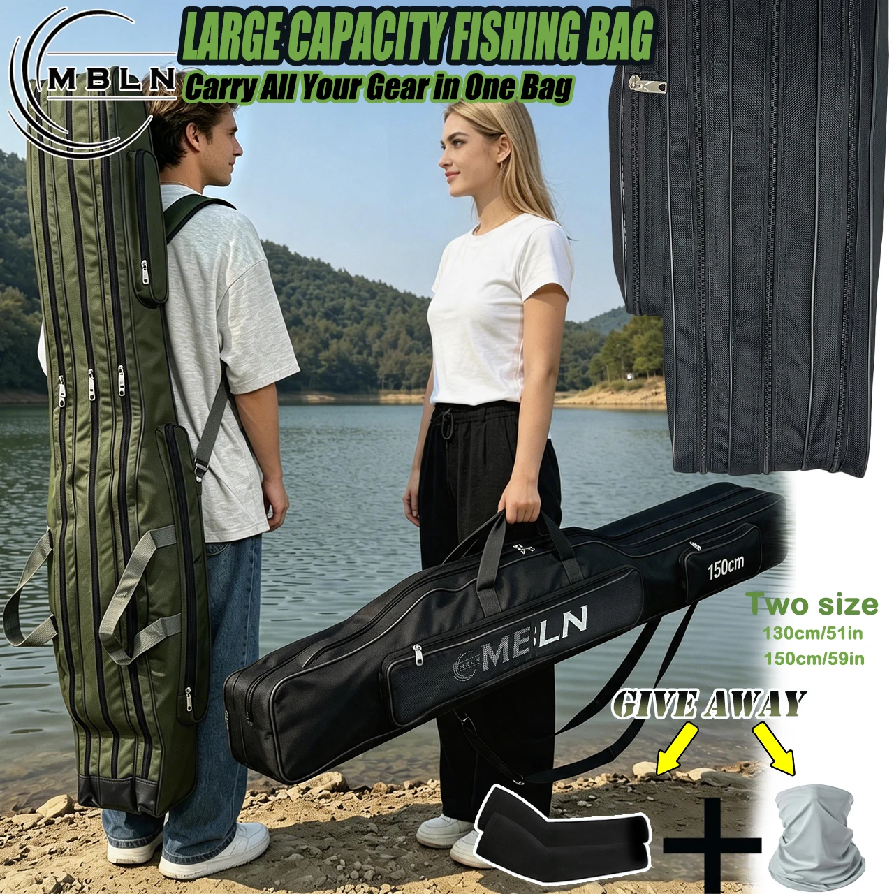 Bolsa para cañas MBLN con protector de cuello y doble cremallera