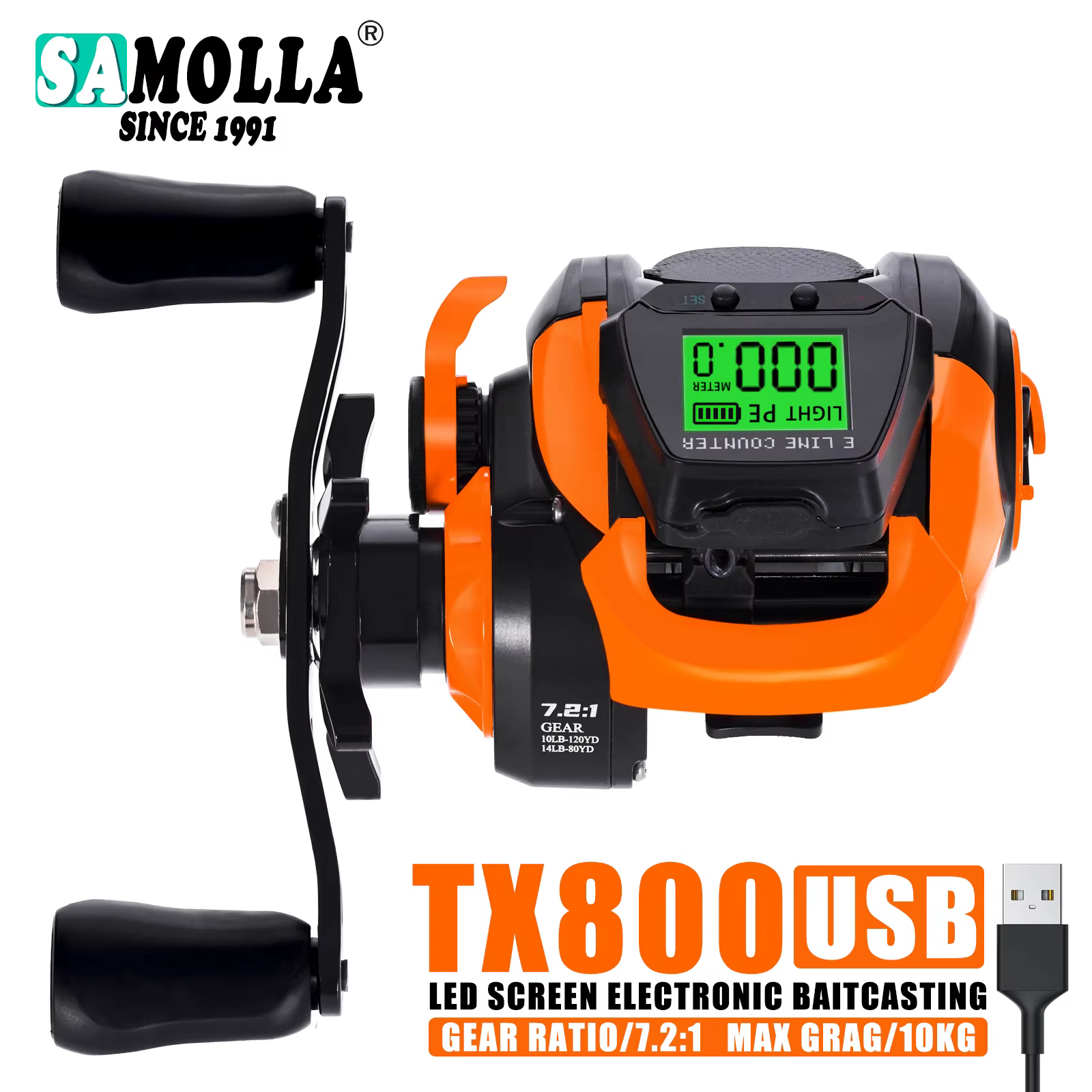 Carrete Baitcasting Electrónico Samolla 7,2:1 – 10kg agua salada