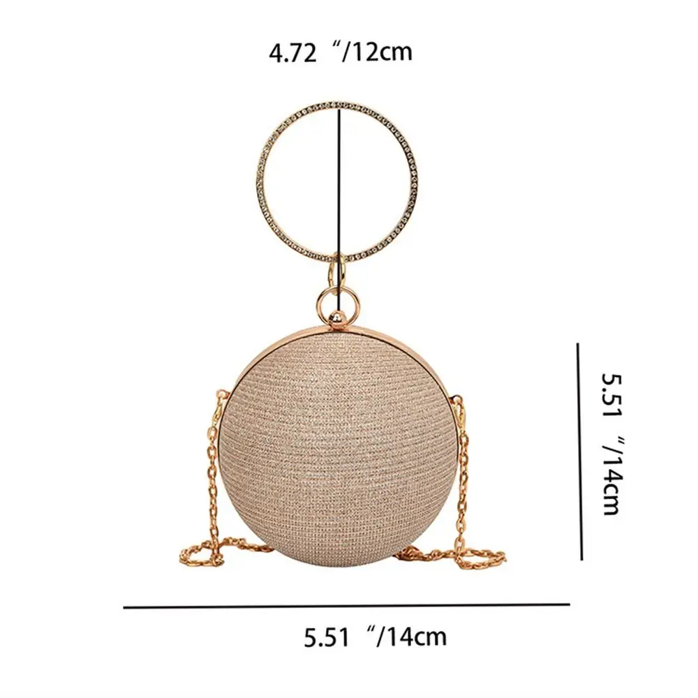 Bolso noche circular dorado brillante con cadena y pedrería de seda - imagen 4