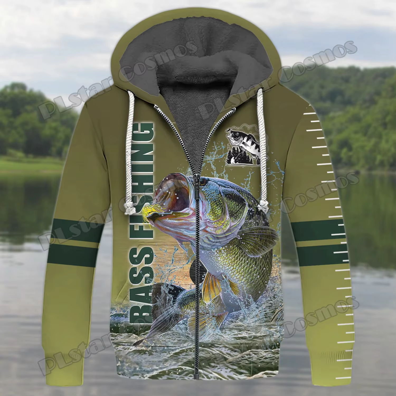 Sudadera pesca JH14 forro polar – Estampado perca amarela - imagen 4
