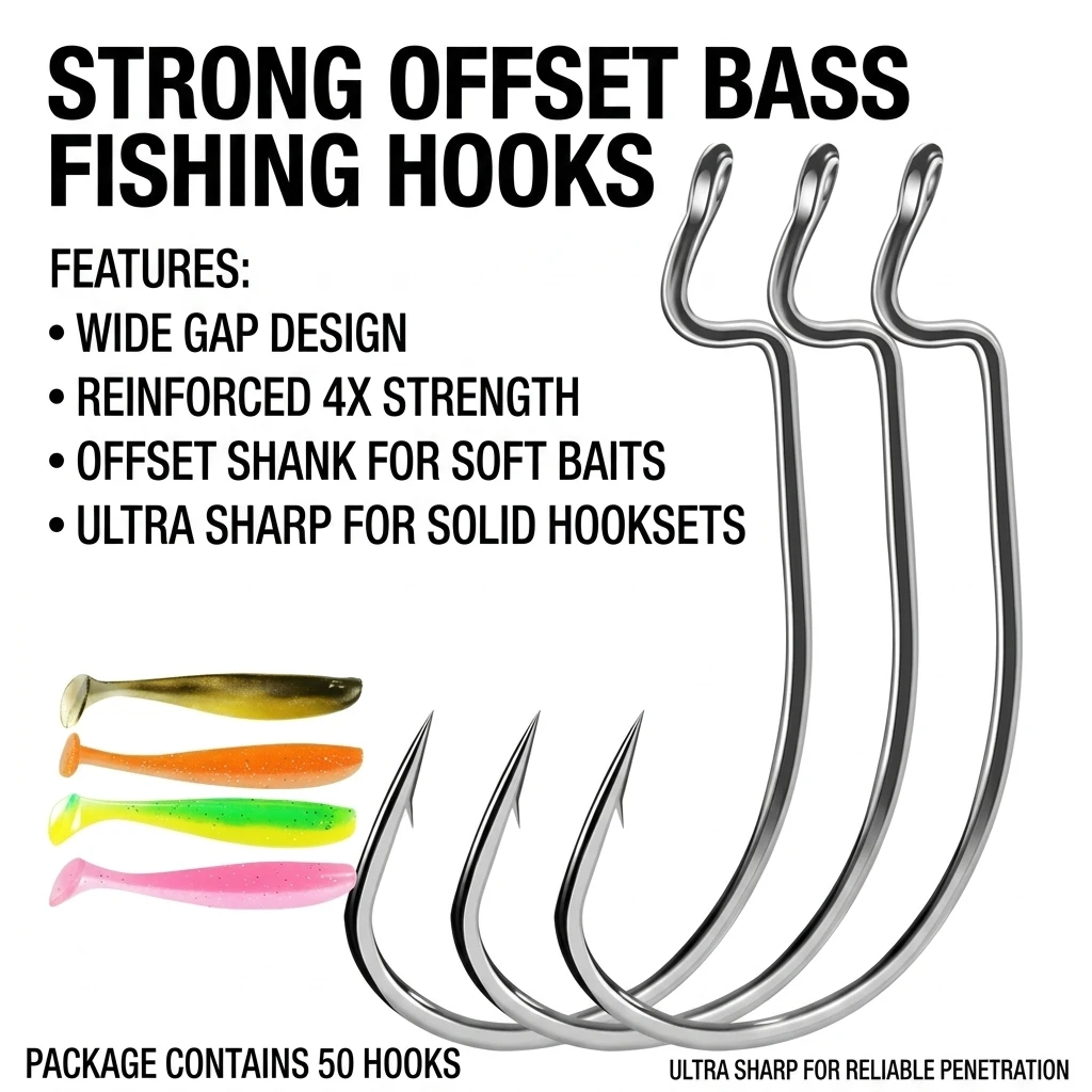 Anzuelos offset de acero carbono para lubina – Texas Rig salada - imagen 3