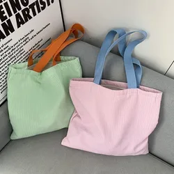 Bolso de hombro de lona con cremallera cuadrado a rayas gran capacidad