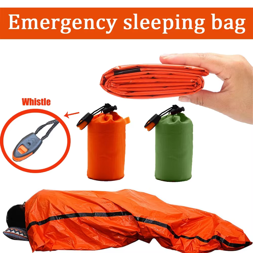 Saco de dormir impermeable para pesca y acampada con manta Mylar