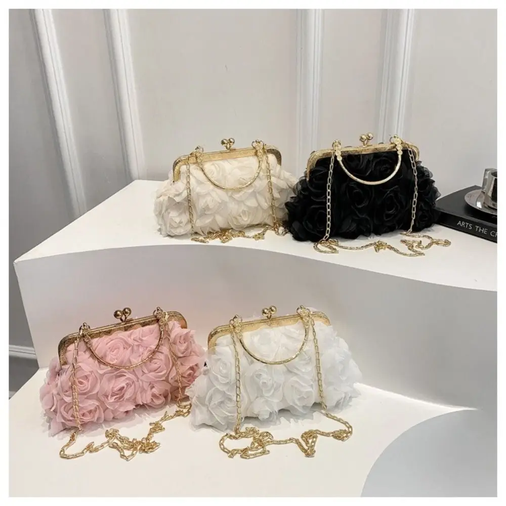 Bolso de mano de lujo con cadena y flores 3D para banquete - imagen 4