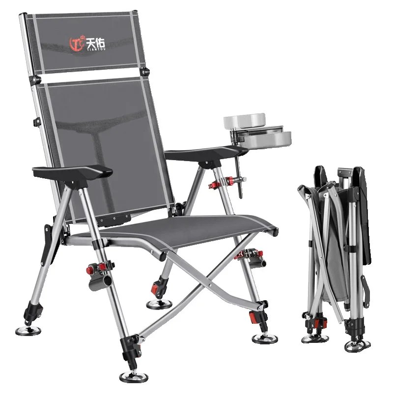 Silla de pesca plegable aluminio portátil y resistente - imagen 4