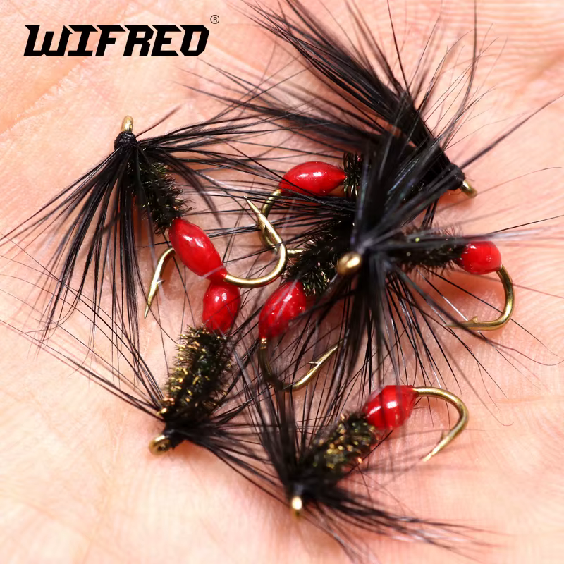 Wifreo Mosca Hormiga Roja con hackle de acero para lubina y trucha